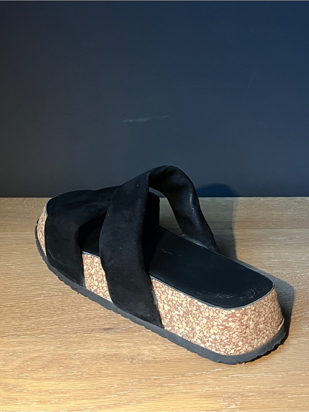 Free People Black Suede Double-Strap Cork Platform Slides - Picture 3 of 3